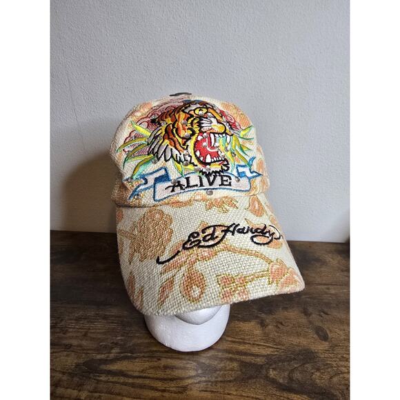 Vintage Y2k Ed Hardy Embroidered Tiger Adjustable Snapback Mesh Trucker Hat - Picture 1 of 7